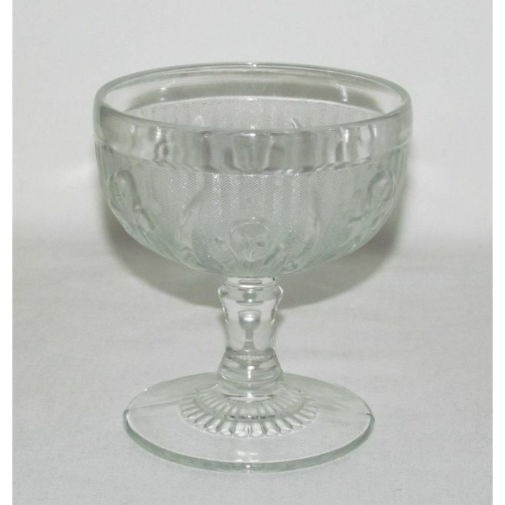 Jeannette Glass IRIS AND HERRINGBONE Crystal Tall Footed Sherbet